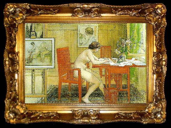 framed  Carl Larsson modellen skriver vykort, ta009-2